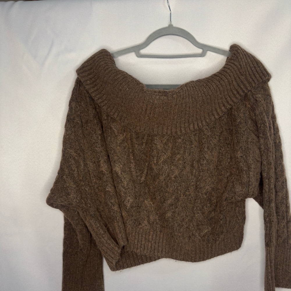 Express off the shoulder cable knit sweater-Brown-size XL- worn once- super soft - Picture 4 of 9